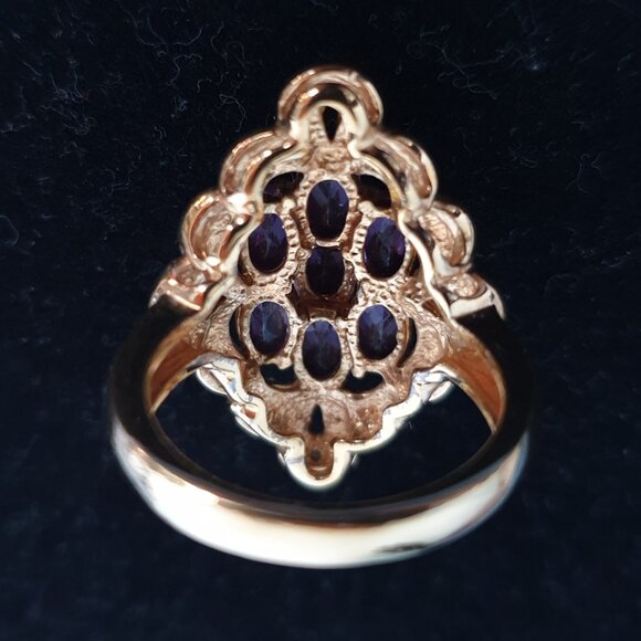 Stunning Natural Amethyst Gold Plated 925 Sterling Silver Statement Ring - Picture 15 of 17